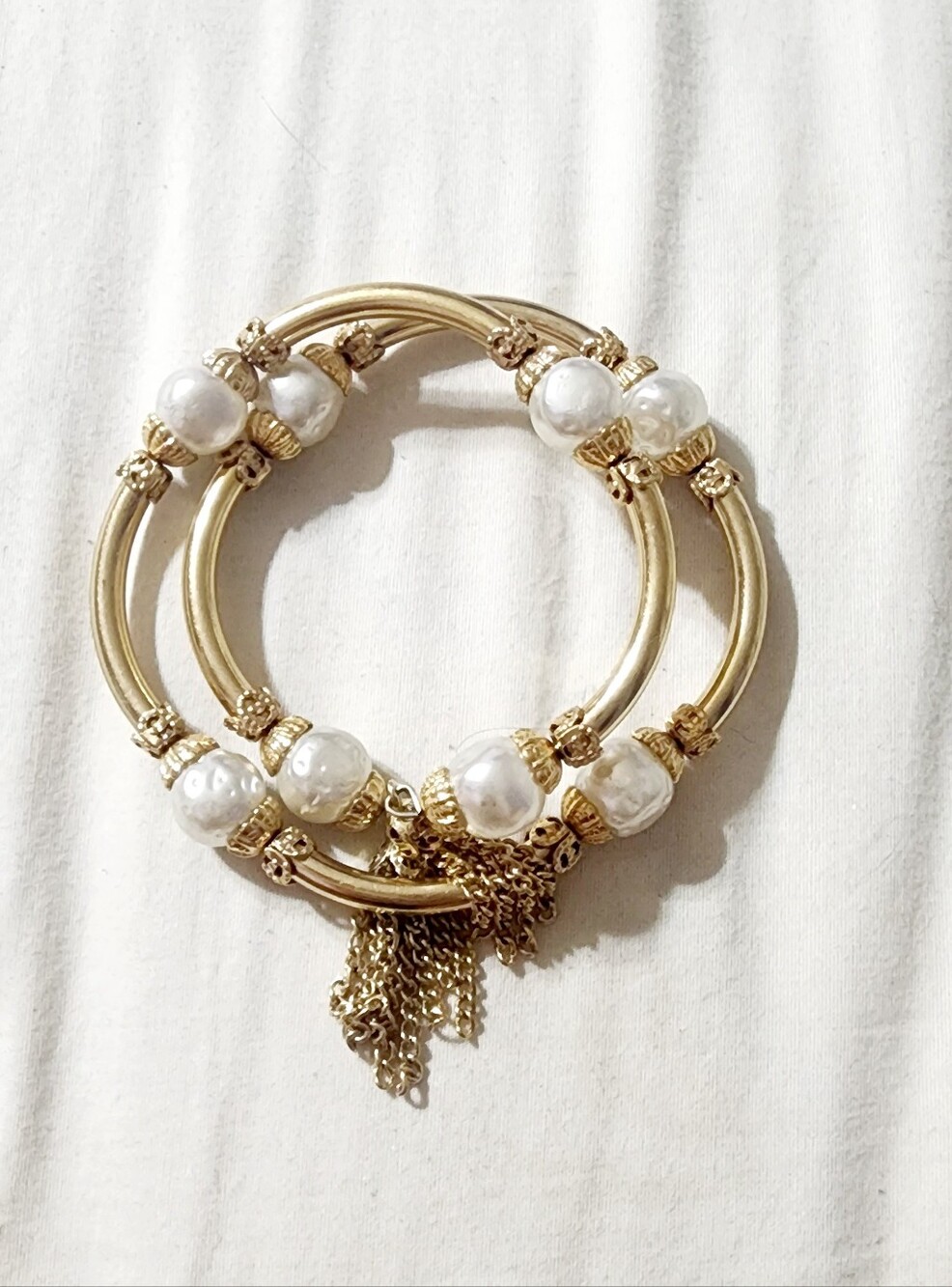 Haskell Inspired Gold Pearl Accent Wrap Bracelet